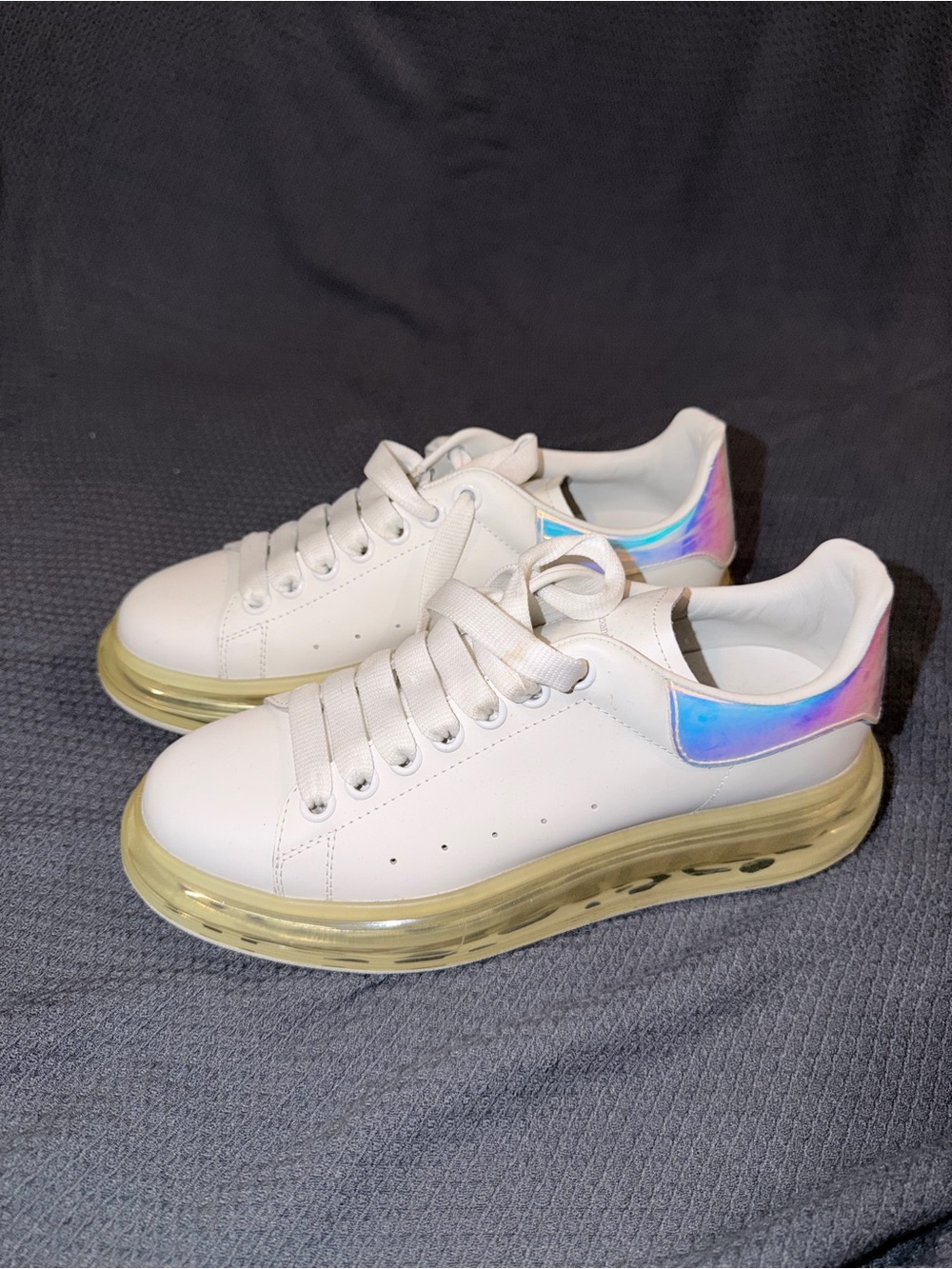 Alexander McQueen White Sneakers with Iridescent Heel and Gold-Tinted Sole
